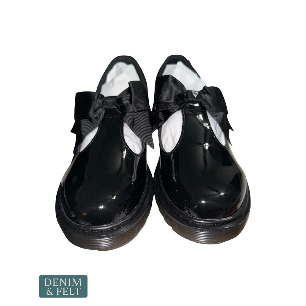Dr. Martens Polley II Bow Patent Leather Mary Jane Shoes Black Youth Girls 5‎